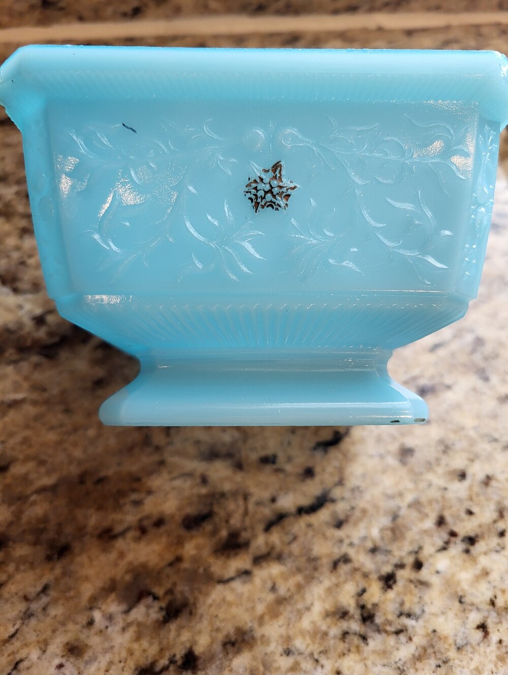 Vintage Blue 3 x 4.5 Inch  Milk Glass Footed Bowl Or  Planter - Picture 7 of 14